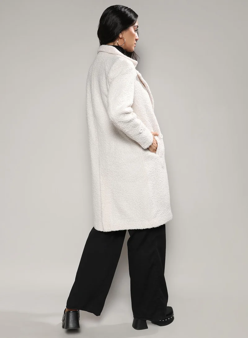 كامبوس سوترا Women's White Double-Breasted Sherpa Long Coat