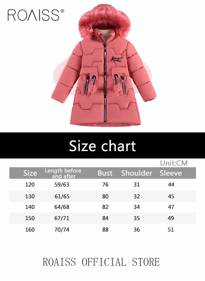 roaiss - Girls Kids Padded Coat School Quilted Jacket Fur Hooded Zipper Long Parka Winter - Image 1