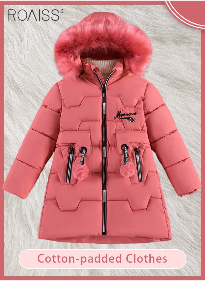 roaiss - Girls Kids Padded Coat School Quilted Jacket Fur Hooded Zipper Long Parka Winter - Image 1