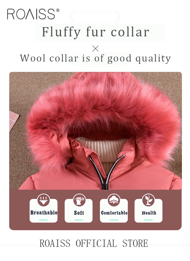 roaiss - Girls Kids Padded Coat School Quilted Jacket Fur Hooded Zipper Long Parka Winter - Image 1