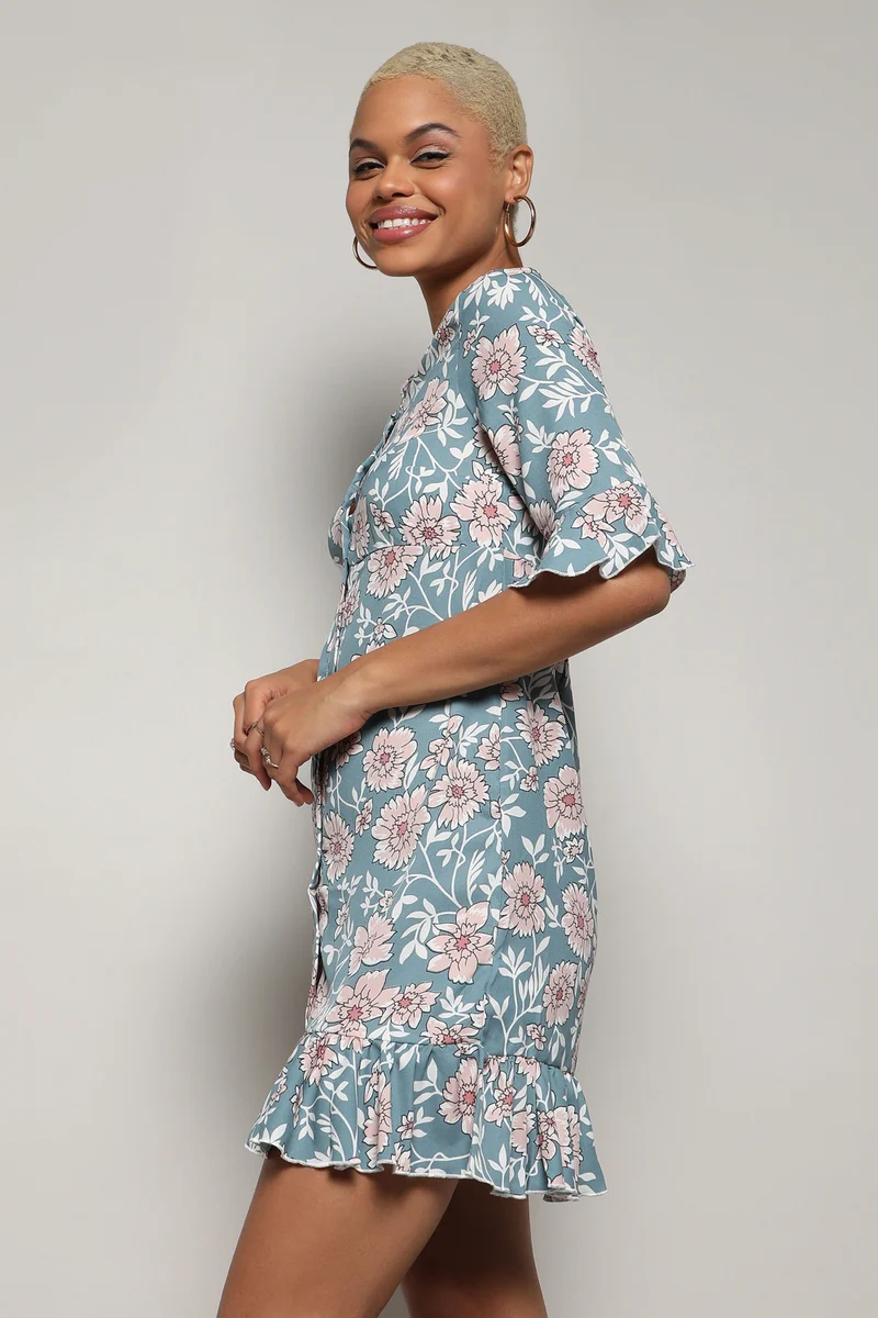 Pinacolada  Women's Sage Green Floral Cluster Dress for Women | Best Price UAE