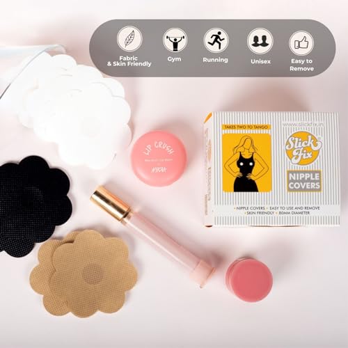 SLICKFIX Self Adhesive Nipple Covers (Black Colour) Pack of 10 Nipple Pasties, Nipple Protectors, Bra-Free Clothing, Disposable, Nipple Stickers, Breast Covers - Image 2