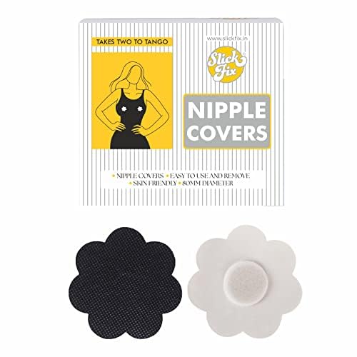 SLICKFIX Self Adhesive Nipple Covers (Black Colour) Pack of 10 Nipple Pasties, Nipple Protectors, Bra-Free Clothing, Disposable, Nipple Stickers, Breast Covers - Image 1