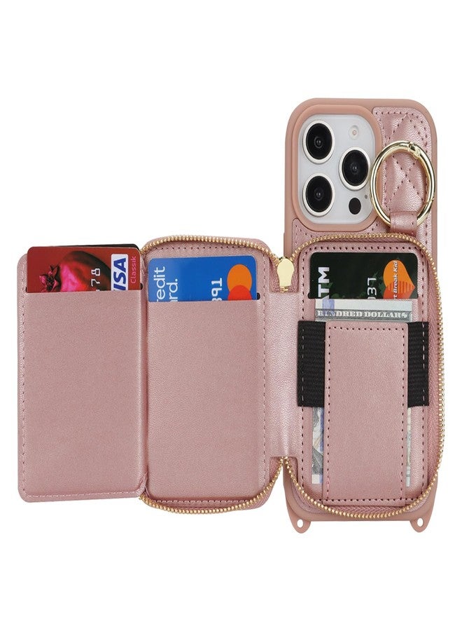 Hamany for iPhone 16 Pro Case Wallet with Card Holder for Women,for iPhone 16 Pro Phone case Wallet with Strap Credit Card Slots Crossbody with Kickstand Zipper Case-Rose Gold - Image 5