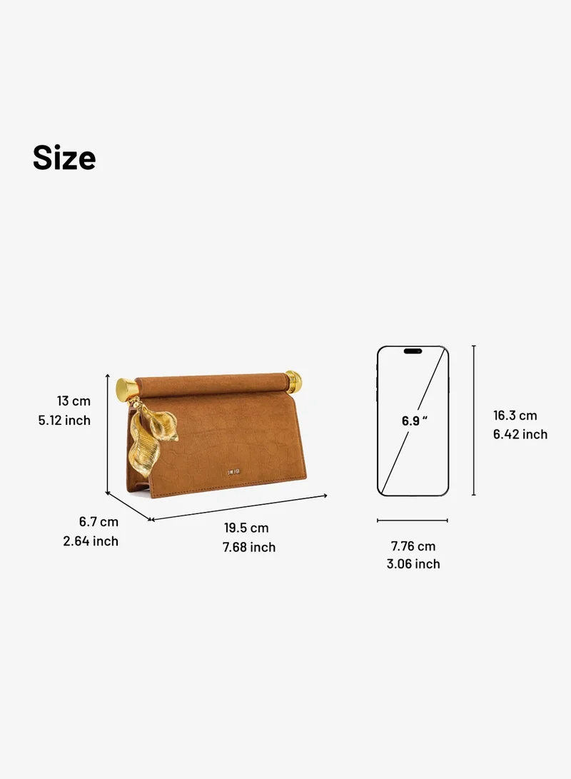 Jw Pei Brown Holly Faux Suede Metal Pendant Embellished Clutch for Women | Best Price UAE