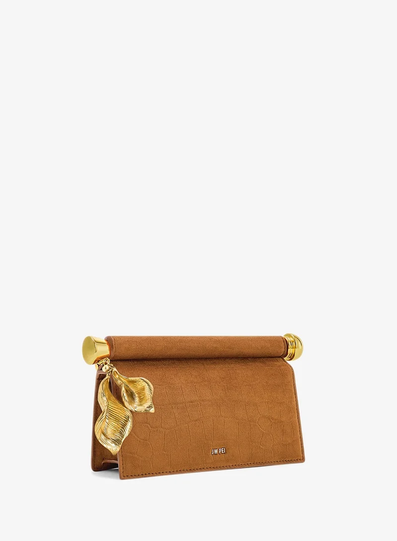 Jw Pei Brown Holly Faux Suede Metal Pendant Embellished Clutch for Women | Best Price UAE