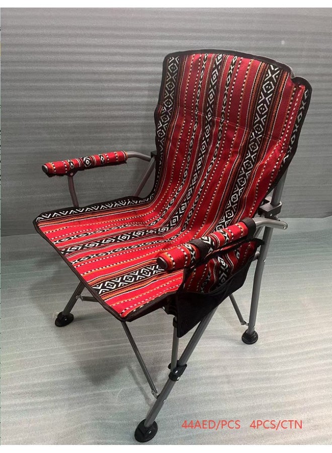 GO2CAMPS Heavy-Duty Foldable Camping Chair 150KG Capacity with Carry Bag – Traditional Arabic Sadu Heritage Design Majlis Chair for Desert Camping, Outdoor Picnic & Travel – Portable Steel Frame Chair with Cup Holder, Mobile & Accessory Pockets – Comfortable Back Support for Arabic Outdoor Lifestyle - Image 5
