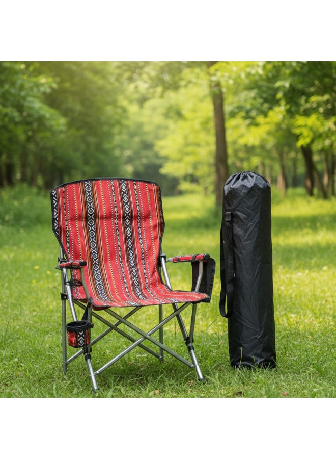 GO2CAMPS Heavy-Duty Foldable Camping Chair 150KG Capacity with Carry Bag – Traditional Arabic Sadu Heritage Design Majlis Chair for Desert Camping, Outdoor Picnic & Travel – Portable Steel Frame Chair with Cup Holder, Mobile & Accessory Pockets – Comfortable Back Support for Arabic Outdoor Lifestyle - Image 4