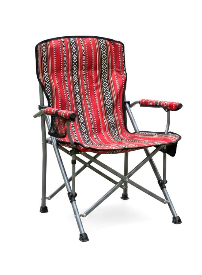 GO2CAMPS Heavy-Duty Foldable Camping Chair 150KG Capacity with Carry Bag – Traditional Arabic Sadu Heritage Design Majlis Chair for Desert Camping, Outdoor Picnic & Travel – Portable Steel Frame Chair with Cup Holder, Mobile & Accessory Pockets – Comfortable Back Support for Arabic Outdoor Lifestyle - Image 1