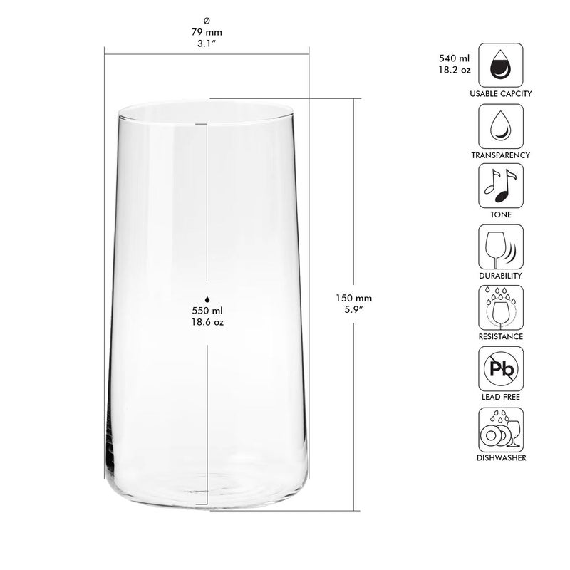 كروسنو Krosno Highball Glasses Set of 6, 550 ml, Avant-Garde Collection - Image 2