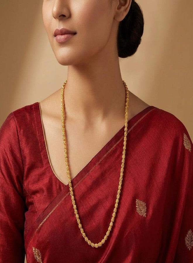 قلادة بورمالا تقليدية مطلية بالذهب من AAIKU، مصنوعة من خرز بيضاوي مصقول بدقة، بطول 30 بوصة، مناسبة للنساء والفتيات. لونها ذهبي. - Image 2