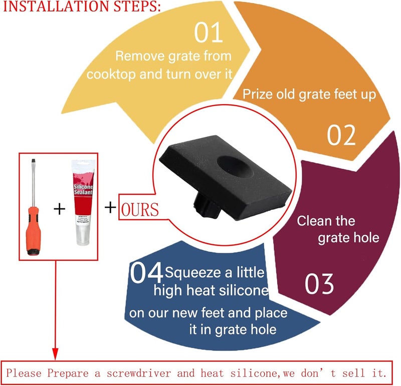 Allstare 826885 Grate Rubber Feet for Wolf CG Series Gas Cooktop Range Burner Grate Pad Rubber Support Bumpers Also Fit Other Brand Stove 4 Packs Economical upgraded quality - Image 2