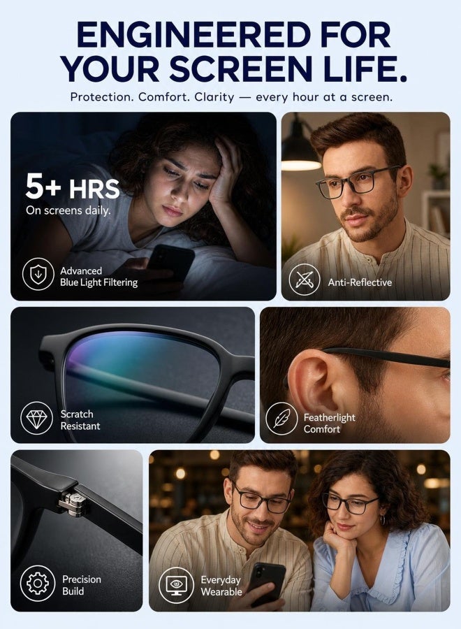 Lenskart Blu Unisex Lenskart BLU Unisex Zero Power Full Rim Bluecut & Antiglare Square Shape Computer Eyeglasses LB E13526 - 51mm - Black - Image 2