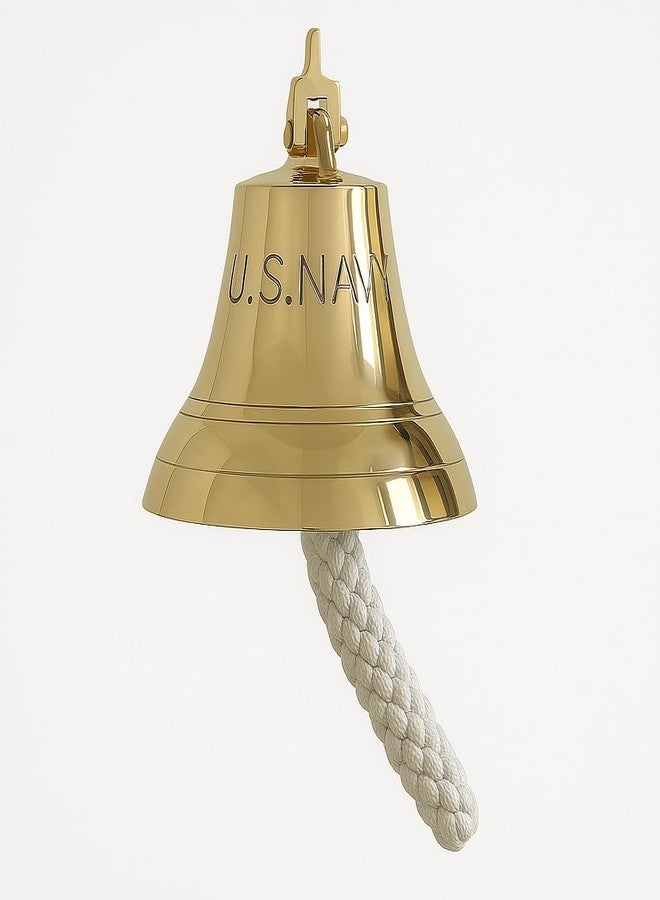 GLOBEDECOR Gold Brass U.S. Navy Engraving 8-Inch Nautical Wall Mounted Bell with Knotted Lanyard – Solid Brass Ship Bell with Mounting Hardware – Maritime Decor for Home, Office, or Outdoor Use - Image 4