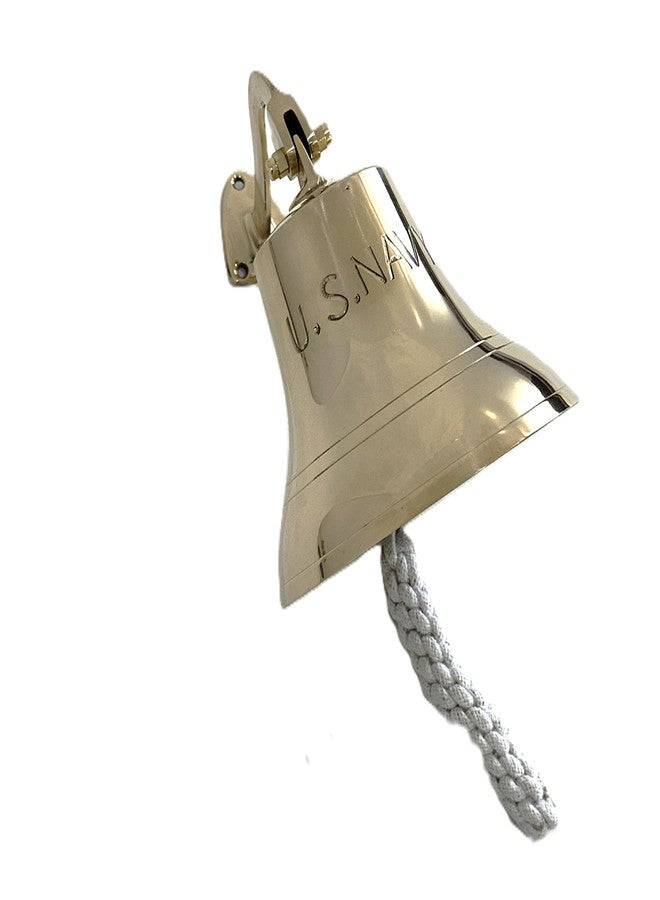 GLOBEDECOR Gold Brass U.S. Navy Engraving 8-Inch Nautical Wall Mounted Bell with Knotted Lanyard – Solid Brass Ship Bell with Mounting Hardware – Maritime Decor for Home, Office, or Outdoor Use - Image 5