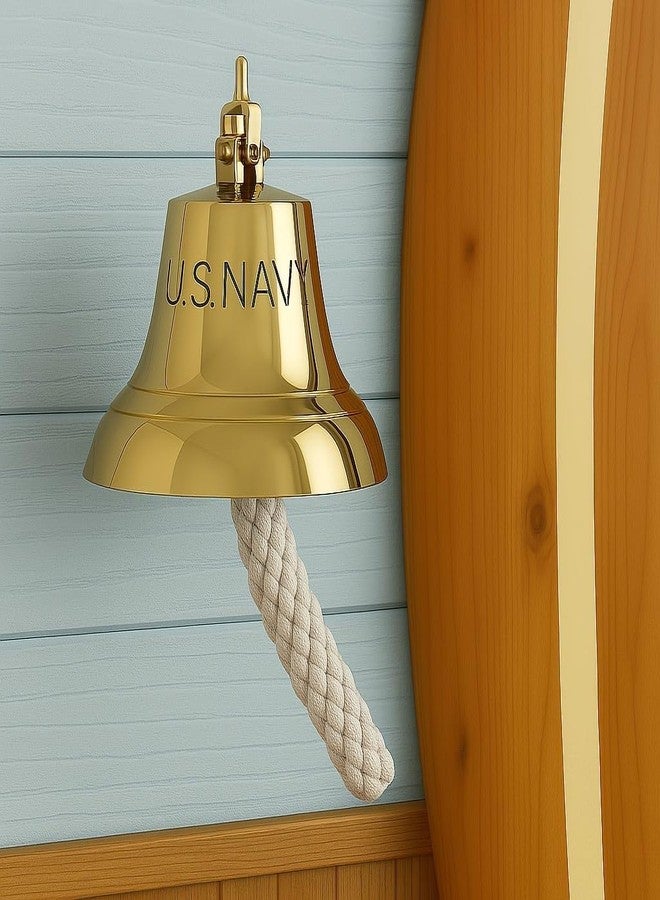 GLOBEDECOR Gold Brass U.S. Navy Engraving 8-Inch Nautical Wall Mounted Bell with Knotted Lanyard – Solid Brass Ship Bell with Mounting Hardware – Maritime Decor for Home, Office, or Outdoor Use - Image 3