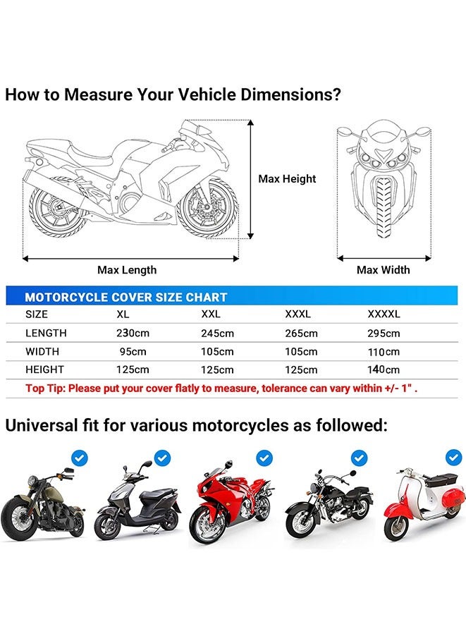 Muyixin غطاء دراجة نارية مقاوم للماء، غطاء دراجة نارية 190T مقاوم للماء في الهواء الطلق لجميع الفصول، حماية من المطر والثلج والأشعة فوق البنفسجية مع ثقوب للقفل - Image 2