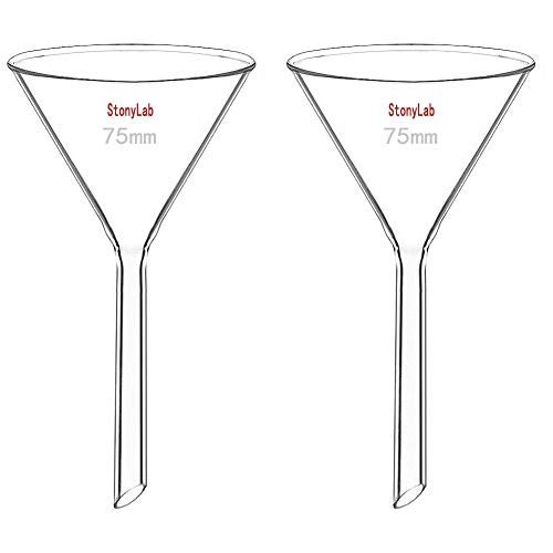 StonyLab 2Pack Glass Heavy Wall Funnel Borosilicate Glass Funnel Short Stem 75mm Diameter 75mm Stem Length - Image 1