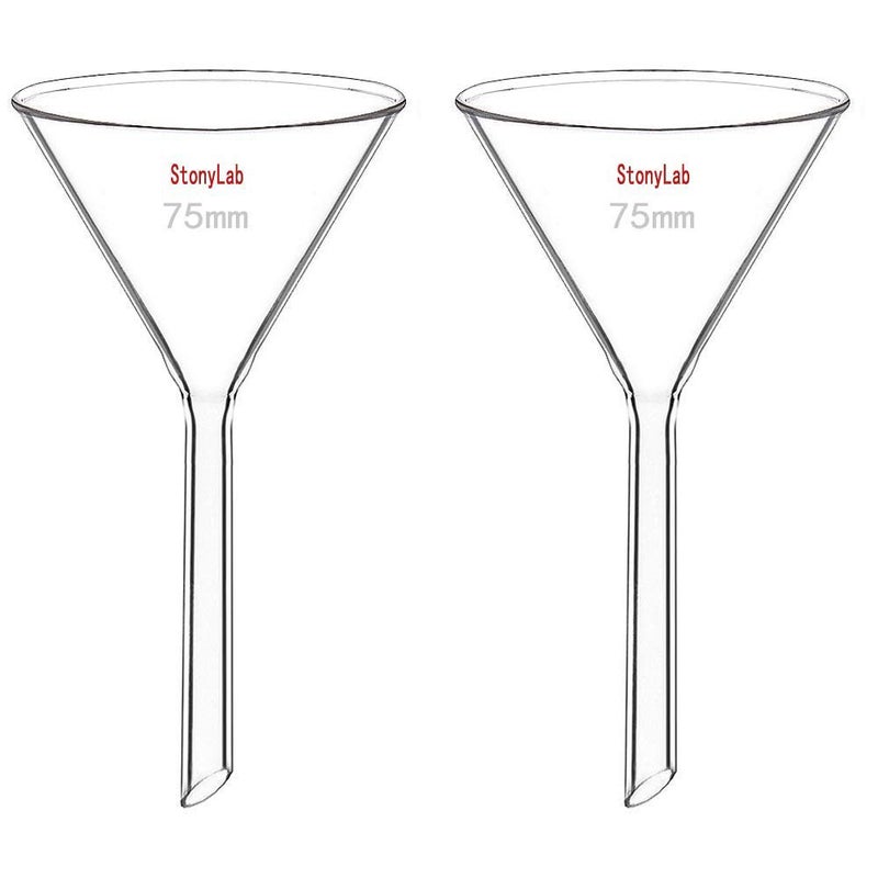 StonyLab 2Pack Glass Heavy Wall Funnel Borosilicate Glass Funnel Short Stem 75mm Diameter 75mm Stem Length - Image 2