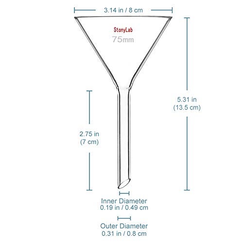 StonyLab 2Pack Glass Heavy Wall Funnel Borosilicate Glass Funnel Short Stem 75mm Diameter 75mm Stem Length - Image 3