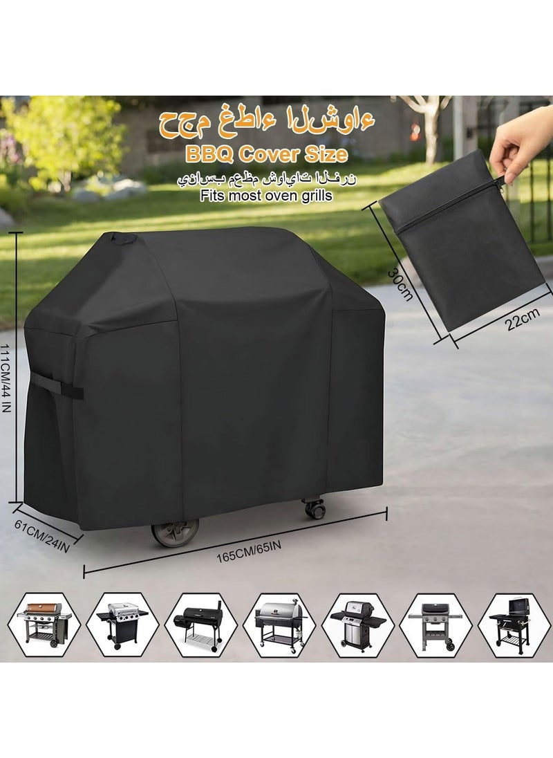 Dominy Grill Cover,Barbecue Charcoal Grill Cover with Adjustable Strap, Anti-UV Gas Burner Heavy Duty Smoker Oven Protection Cover Dust-proof Waterproof 65 Inch Polyester BBQ Cover for Camping Picnic Outdoor  - Image 2