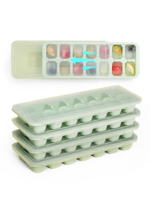 4 Packs Ice Cube Trays for Freezer with Lid, New Pull-out Design, Easy Dump Ice Cube Molds for Baby and Adults, Save Space Ice Cube Maker, 56 Cubes Popsicle Molds