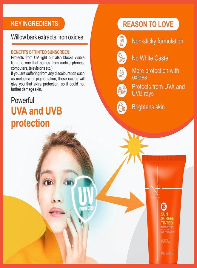 N Plus Professional Sun Screen Tinted SPF 50 with Tinted Effect, Mattifying Sun Protection, UVA & UVB Protection | Pack of 2 - Image 5