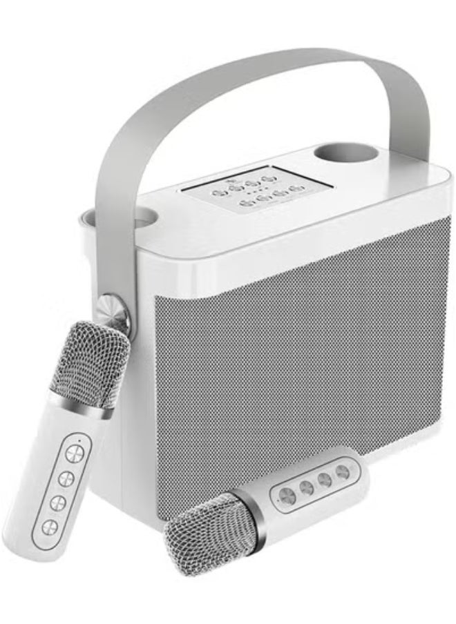 YS YS-219 Bluetooth Karaoke Speaker System with Dual Wireless Microphones – Powerful Portable Sound System with Deep Bass, Vocal Effects, USB/TF Card Playback, and Rechargeable Battery – Perfect for Outdoor Parties, Events, and Gatherings – Silver  - Image 1
