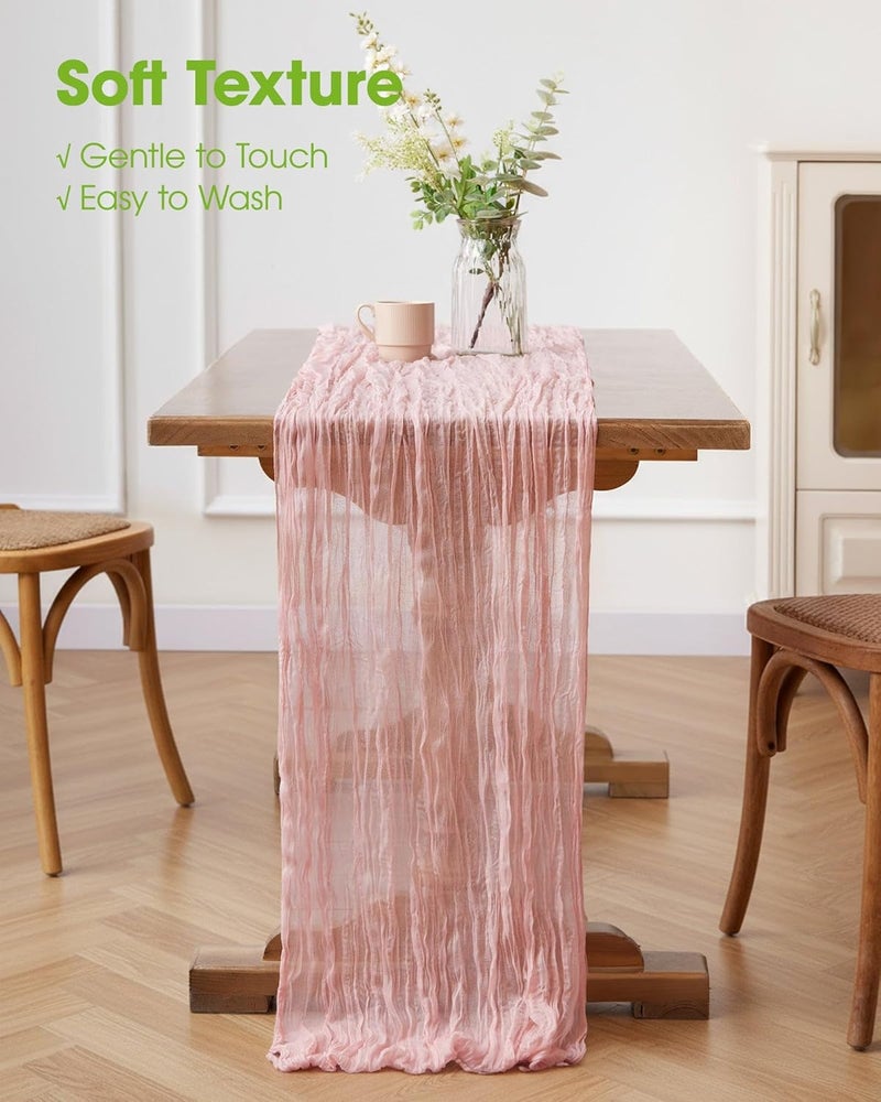 Dust Pink Table Runner - 2 Packs, 120 inch Cheesecloth Home Decoration - Image 4