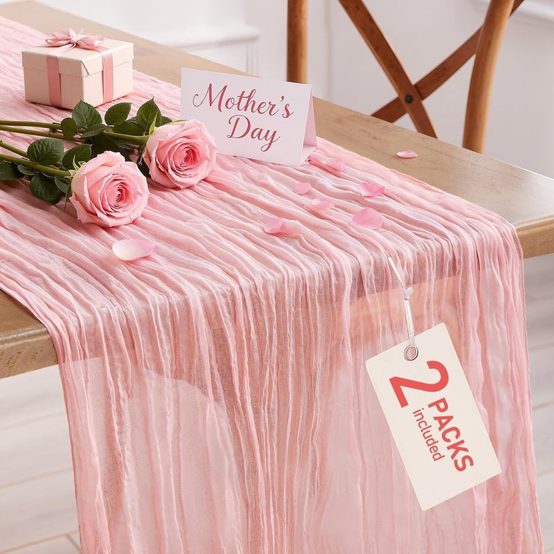 Dust Pink Table Runner - 2 Packs, 120 inch Cheesecloth Home Decoration - Image 1