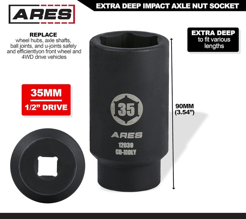 ARES 12039-35MM Axle Nut Socket - 6 Point Socket - Extra Deep 1/2-Inch Drive Impact Socket for Easy Removal of Axle Shaft Nuts - Image 2