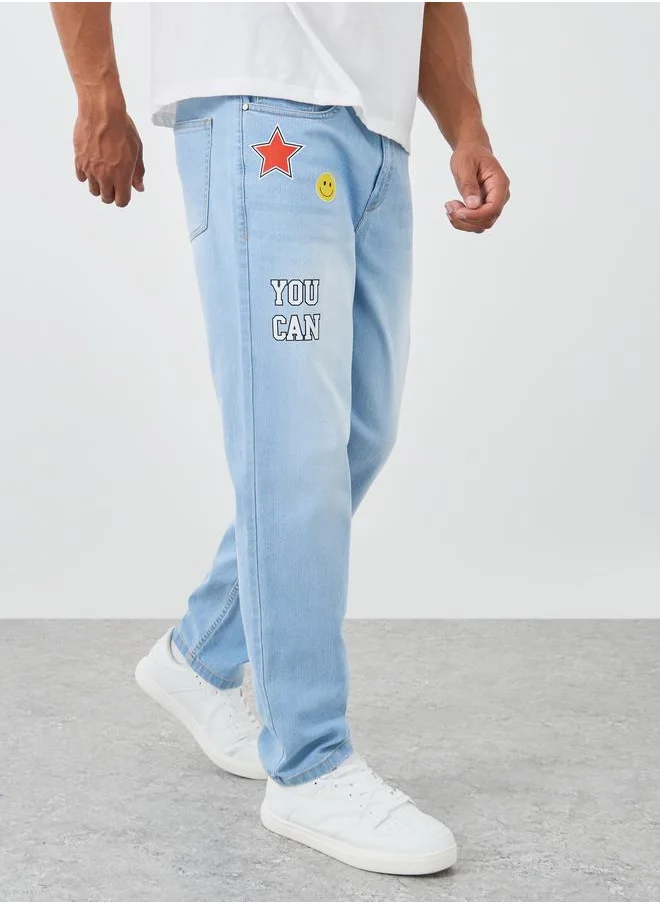 ستايلي Styli Printed Mid Rise Regular Fit Jeans