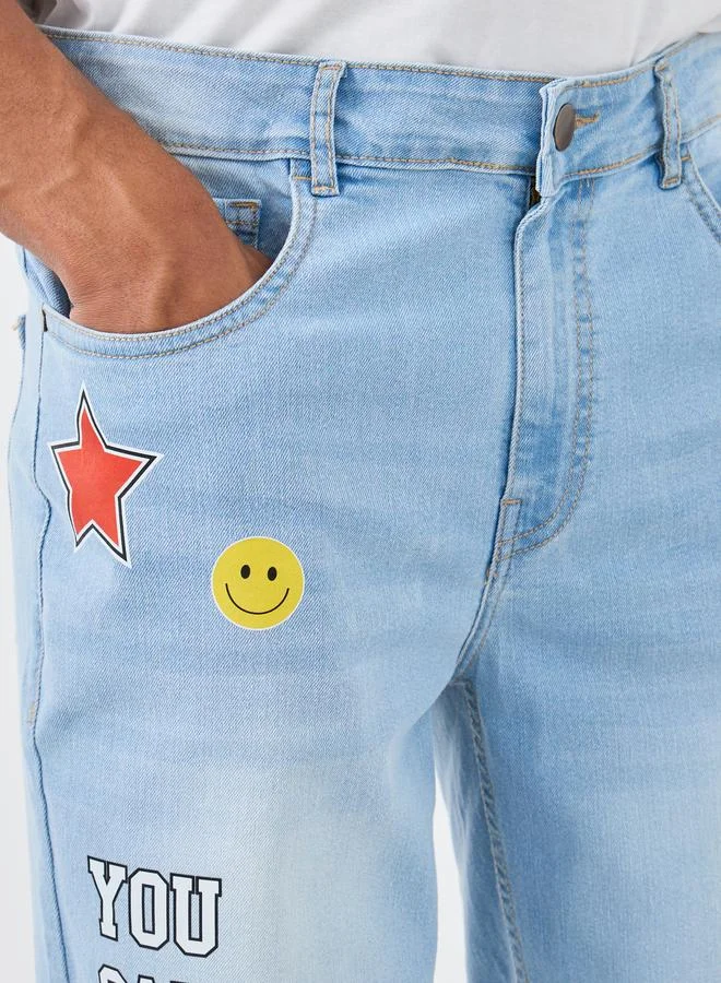 Styli Printed Mid Rise Regular Fit Jeans