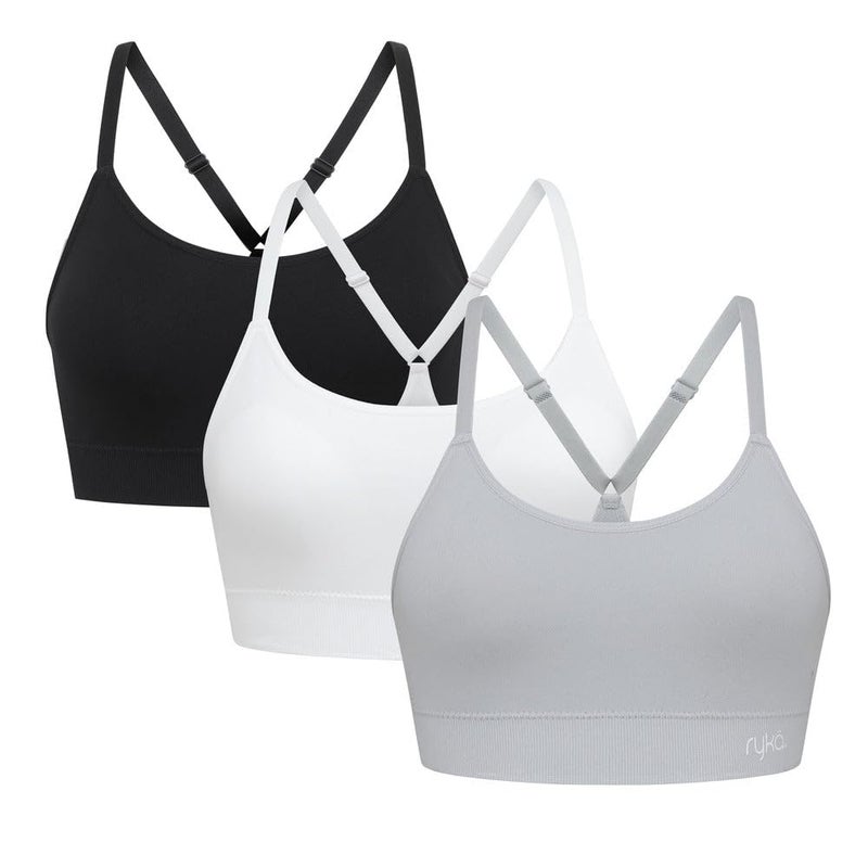 Ryka Women's Katharina Seamless Yoga Racerback Sports Bra with Removable Pads, 3 Pack, MCRCHP HTR/BLK, Small - Image 1
