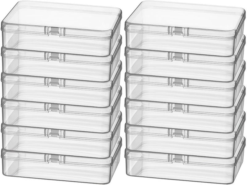Thintinick 12 Pack Rectangular Clear Plastic Storage Containers Box with Hinged Lid for Beads and Other Small Craft Items (4.5 x 3.3 x 1.1 inch) - Image 1