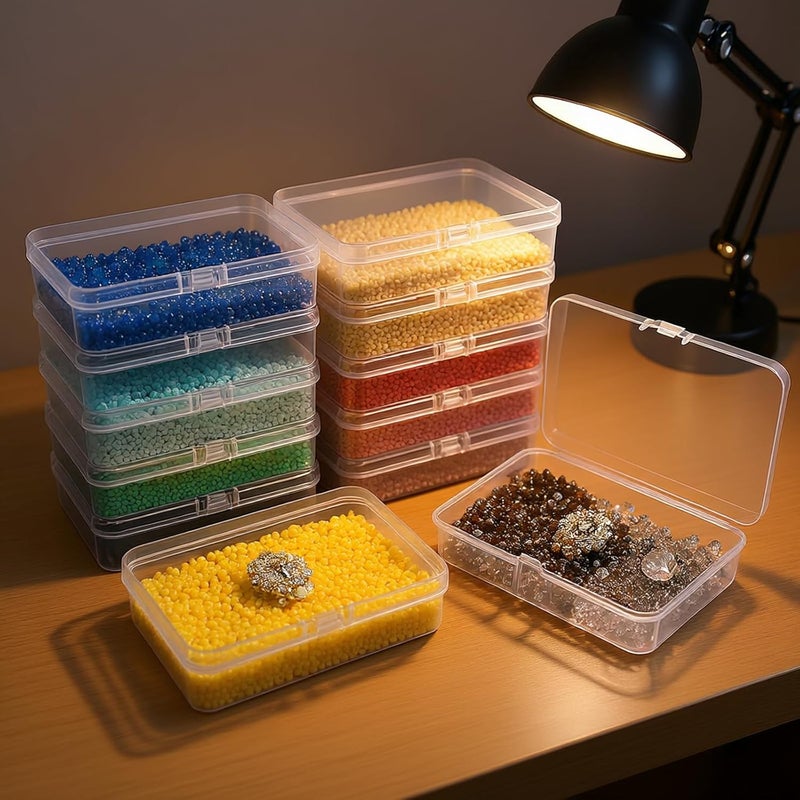 Thintinick 12 Pack Rectangular Clear Plastic Storage Containers Box with Hinged Lid for Beads and Other Small Craft Items (4.5 x 3.3 x 1.1 inch) - Image 3