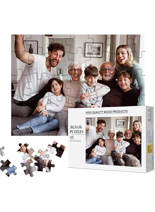 احجية مخصصة من الصور 35/120/200/300/500/1000 قطعة، احجية خشبية مخصصة كهدية للعائلة والزفاف واعياد الميلاد والحيوانات الاليفة (مع صندوق) (35 افقي) - Image 1