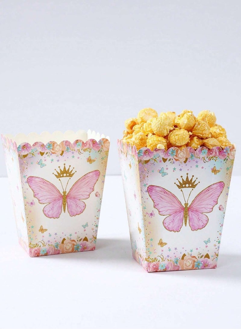 10 Paper Popcorn Boxes With A Cute Butterfly Design Suitable For Birthday Parties And Special Occasions. - Image 1