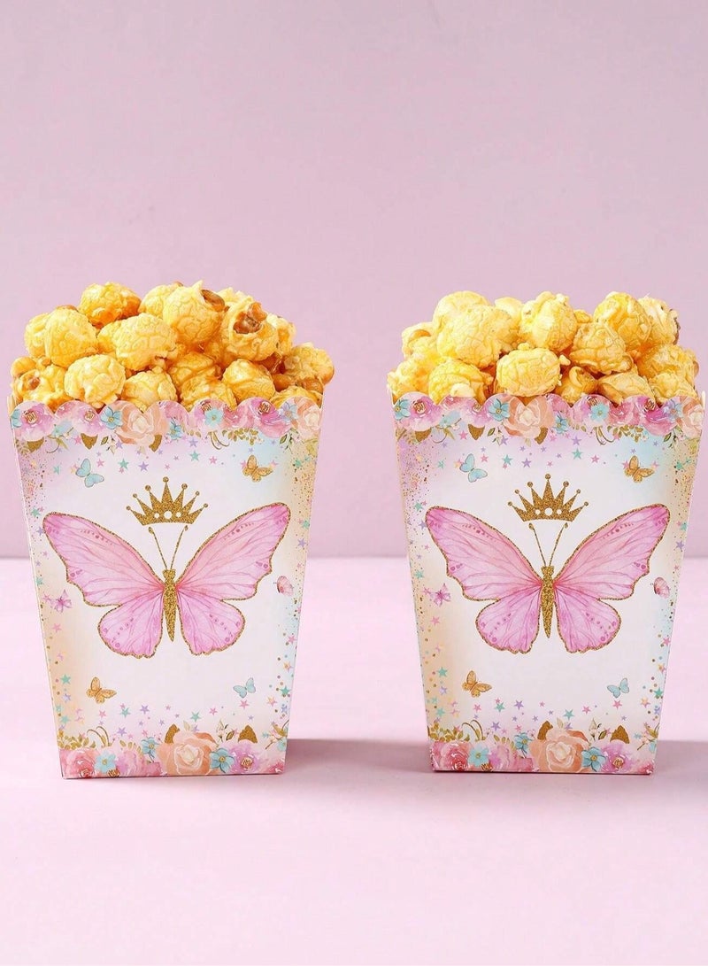 10 Paper Popcorn Boxes With A Cute Butterfly Design Suitable For Birthday Parties And Special Occasions. - Image 2