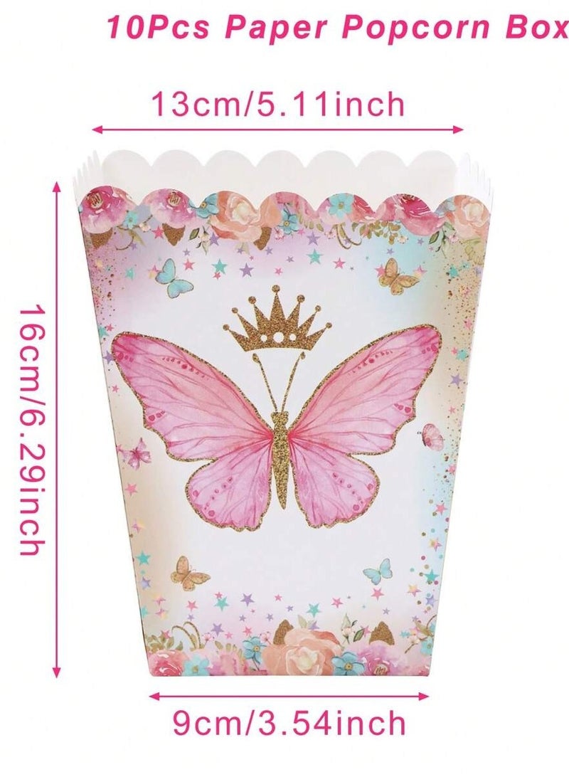 10 Paper Popcorn Boxes With A Cute Butterfly Design Suitable For Birthday Parties And Special Occasions. - Image 3