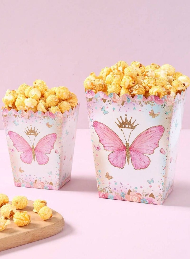 10 Paper Popcorn Boxes With A Cute Butterfly Design Suitable For Birthday Parties And Special Occasions. - Image 4