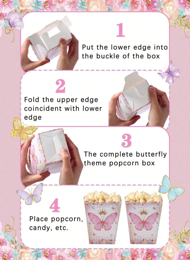 10 Paper Popcorn Boxes With A Cute Butterfly Design Suitable For Birthday Parties And Special Occasions. - Image 5