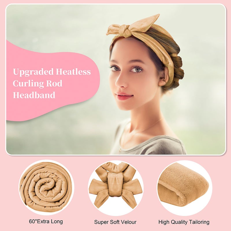 Flylipu Heatless 60" Extra Long Soft Hair Curlers to Sleep In, No Heat Curling Headband Hair Rollers (Khaki) - Image 5