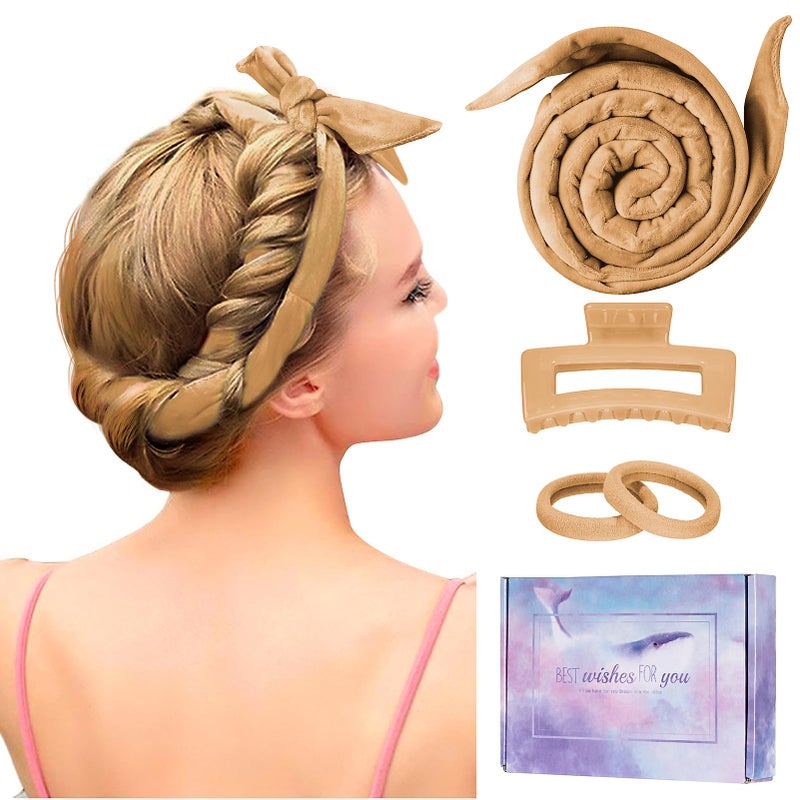 Flylipu Heatless 60" Extra Long Soft Hair Curlers to Sleep In, No Heat Curling Headband Hair Rollers (Khaki) - Image 1
