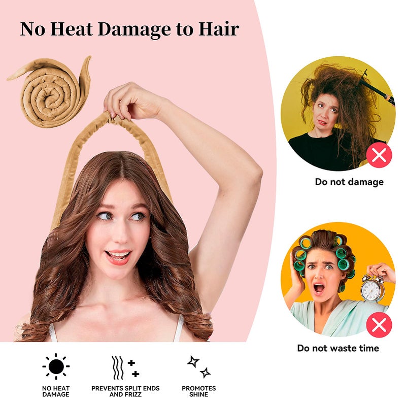 Flylipu Heatless 60" Extra Long Soft Hair Curlers to Sleep In, No Heat Curling Headband Hair Rollers (Khaki) - Image 3