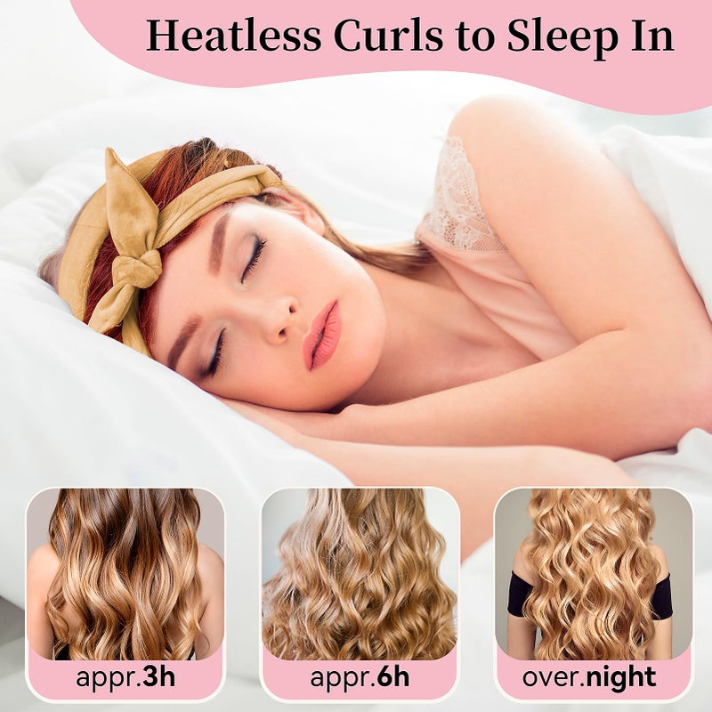 Flylipu Heatless 60" Extra Long Soft Hair Curlers to Sleep In, No Heat Curling Headband Hair Rollers (Khaki) - Image 4