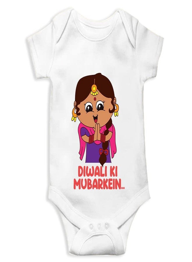 Mott2 Diwali Special Unisex Baby Romper - Diwali Ki Mubarkein (3-6 Months White) - Image 1