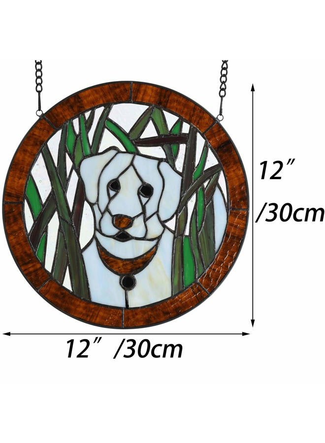 Bieye W10071 Kuvasz Dog Tiffany Style Stained Glass Window Panel, Round Shape, 12 inches Wide, White - Image 5