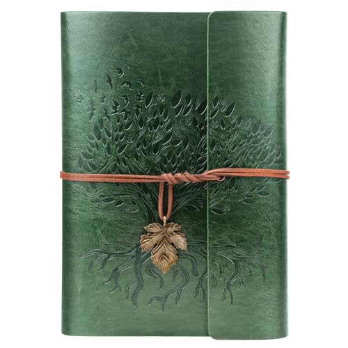 Billtigif PU Leather Journal Notebook, Refillable Travel Vintage Writing Journals Diary, Gifts for Women, Men, Teen Girls and Boys, 100GSM Lined Paper,160 Pages(Green, A5 9.2" x 6.5") - Image 1