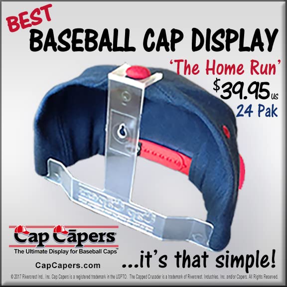 Cap Capers® Baseball Cap Display; Wall Mounted Hat Rack; Baseball Cap Storage & Organization; (24 pk) Great for Cap Collectors. The Ultimate Display for Baseball Caps - Image 4